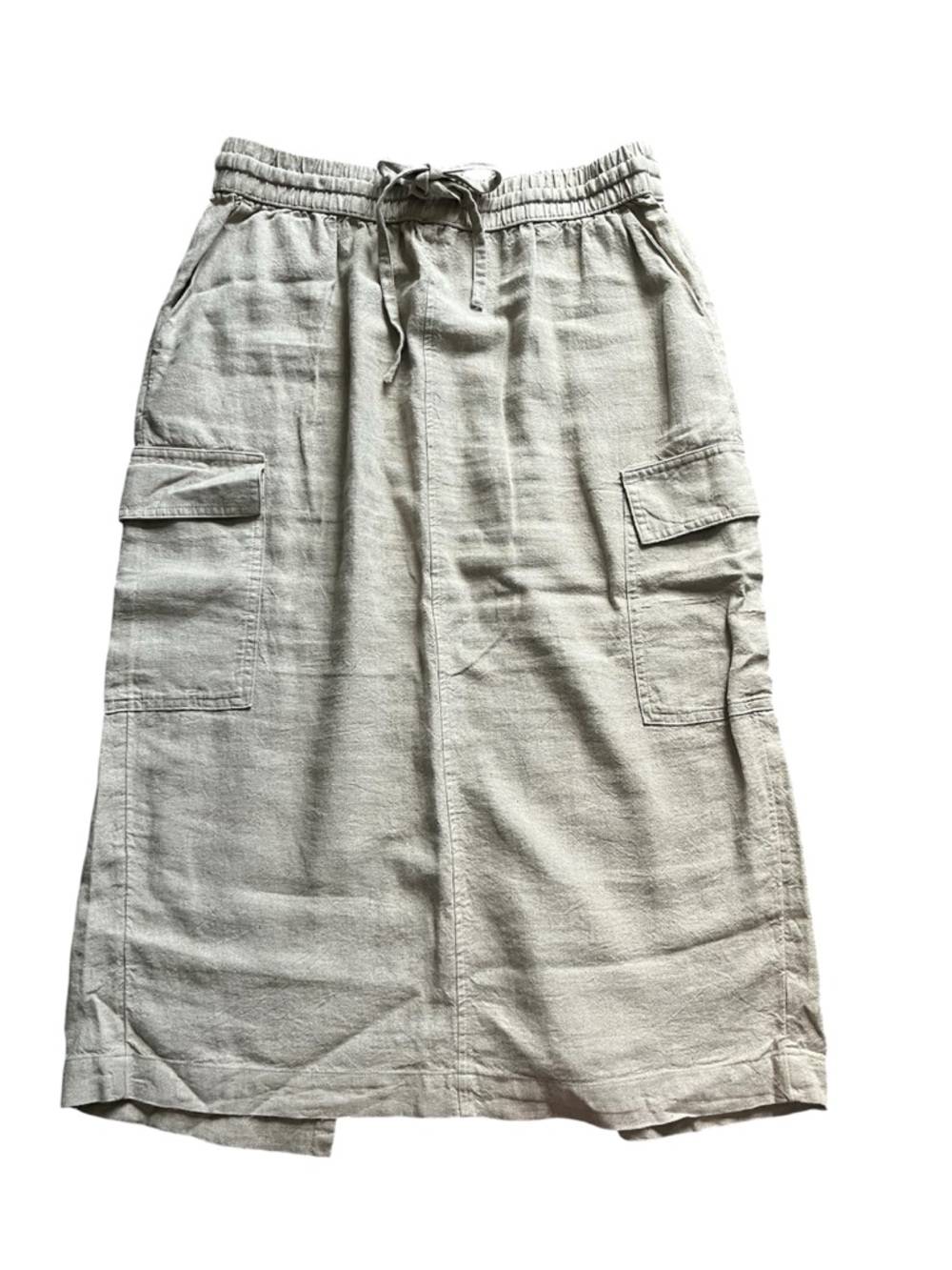 Natural Beige Linen Blend Midi Skirt - a new day sz M